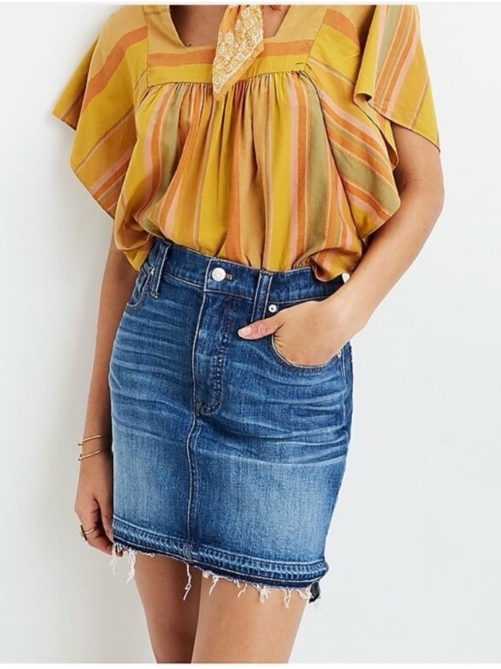 Madewell raw hem denim mini skirt